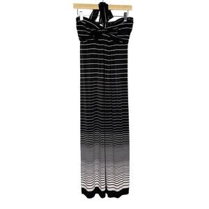Soma Medium M Black White Striped Halter Neck Maxi Dress Jersey Soft Casual